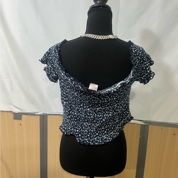 No Boundaries Navy Blue Patterned Women's Blouse - Picture 3 of 3